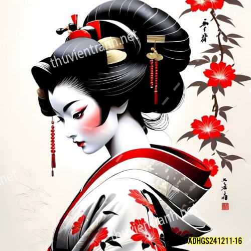 Tranh dán tường hoa cô gái Geisha Nhật Bản-ADHGS241211-16 - Kết quả tìm kiếm tranh tường